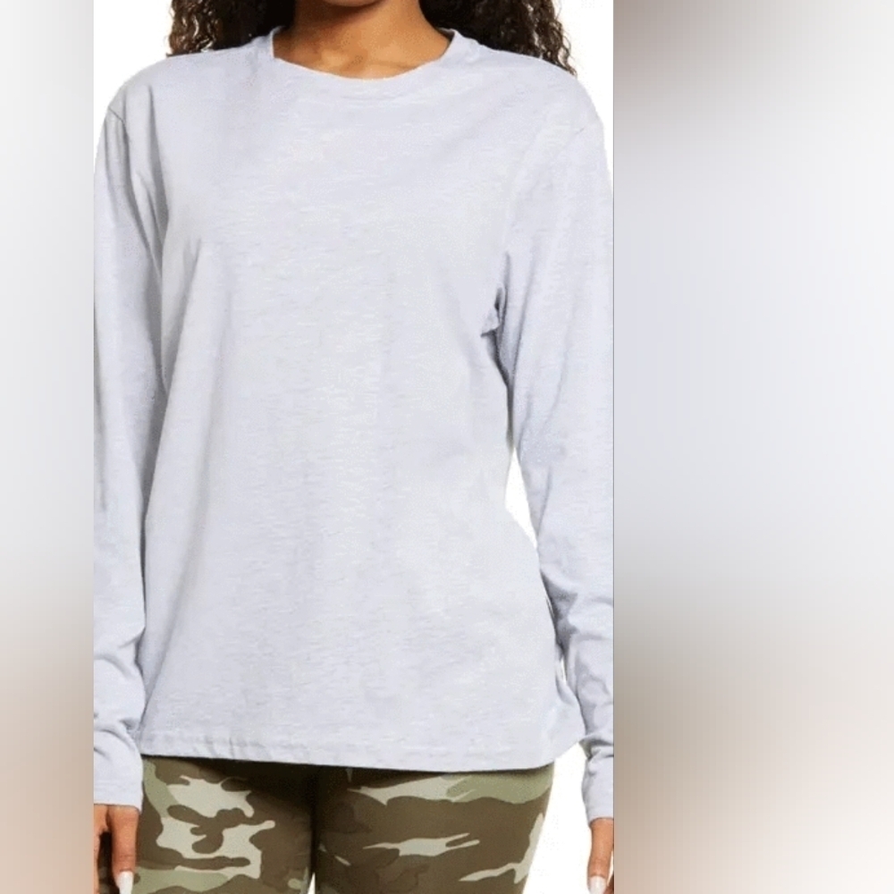 New BP Cotton Heathered Crew Neck Relaxed Long Sleeve T-shirt Size XL Women Gray